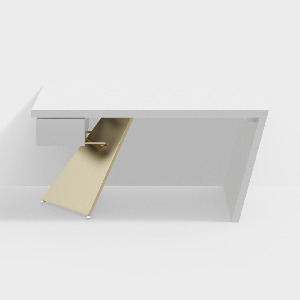 Cabstract 63" Modern Office Desk with Drawer Writing Desk with White & Gold-Homary | Homary