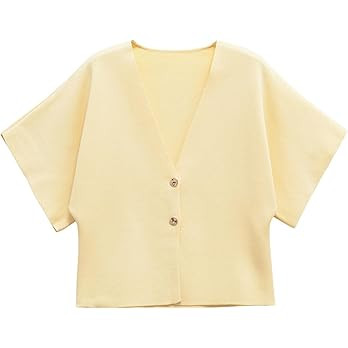 Wanzetaly Womens Oversized Cardigans Short Sleeve Lightweight Button V Neck Casual Knit Sweater O... | Amazon (US)