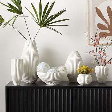 Sanibel Textured Ceramic Vases - White (In-Stock & Ready to Ship) | West Elm (US)
