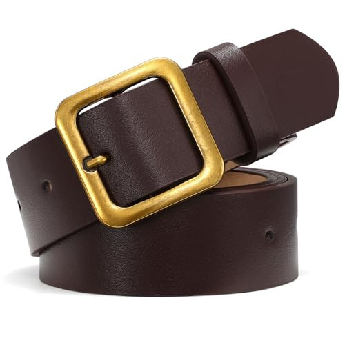 XZQTIVE Women’s Leather Belts for Jeans Pants Dresses Fashion Ladies Dark Brown Belt with Square Buckle | Amazon (US)