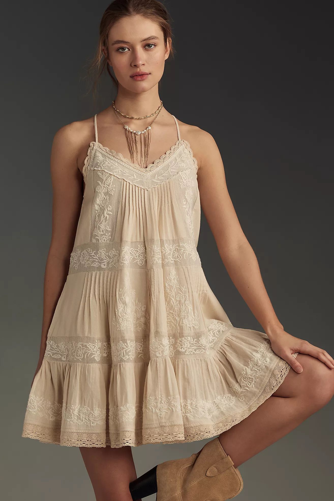 By Anthropologie Embroidered Pintuck Mini Dress | Anthropologie (US)