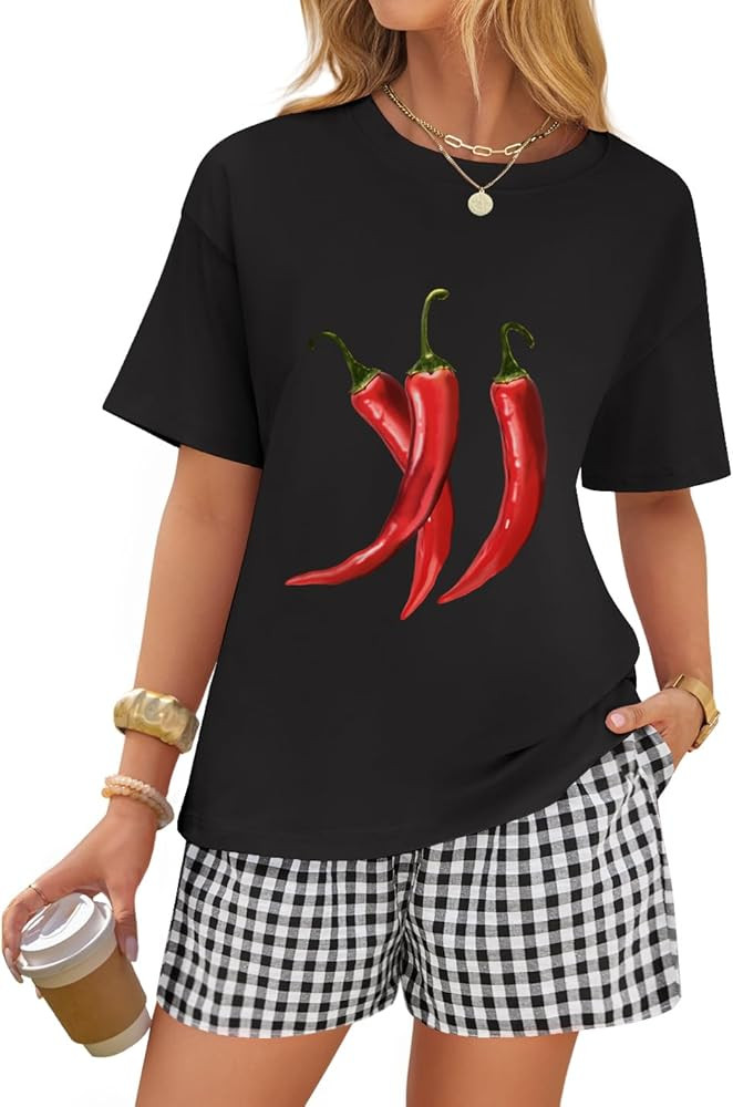 ZESICA Women's 2025 Summer 2 Piece Lounge Set Short Sleeve Graphic Print Tops and Shorts Outfits ... | Amazon (US)