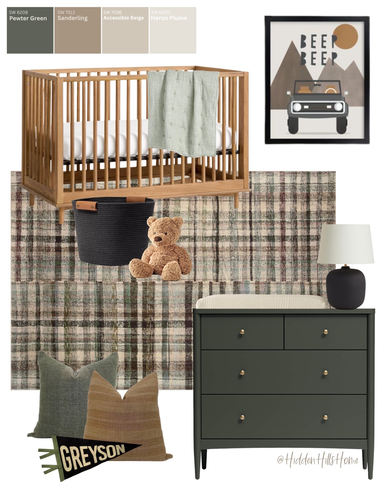 Baby boys room decor ideas! Cute nursery mood board for baby boy! Boys nursery design, crib, nursery mood board inspiration, green and brown nursery #nursery

#LTKHome #LTKSaleAlert #LTKBaby
