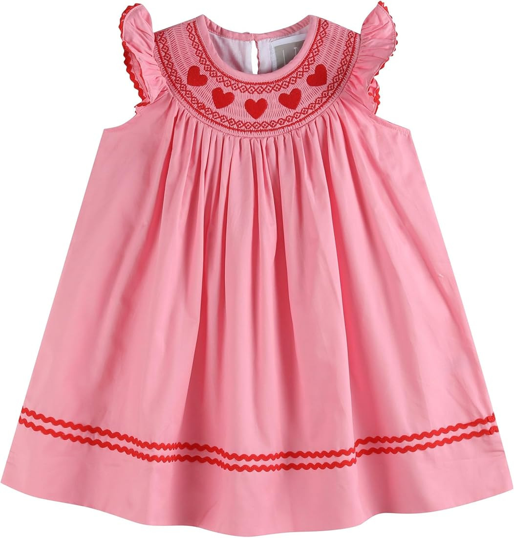 Lil cactus Girls Baby and Toddlers Heart Valentine Smocked Bishop Dress | Amazon (US)