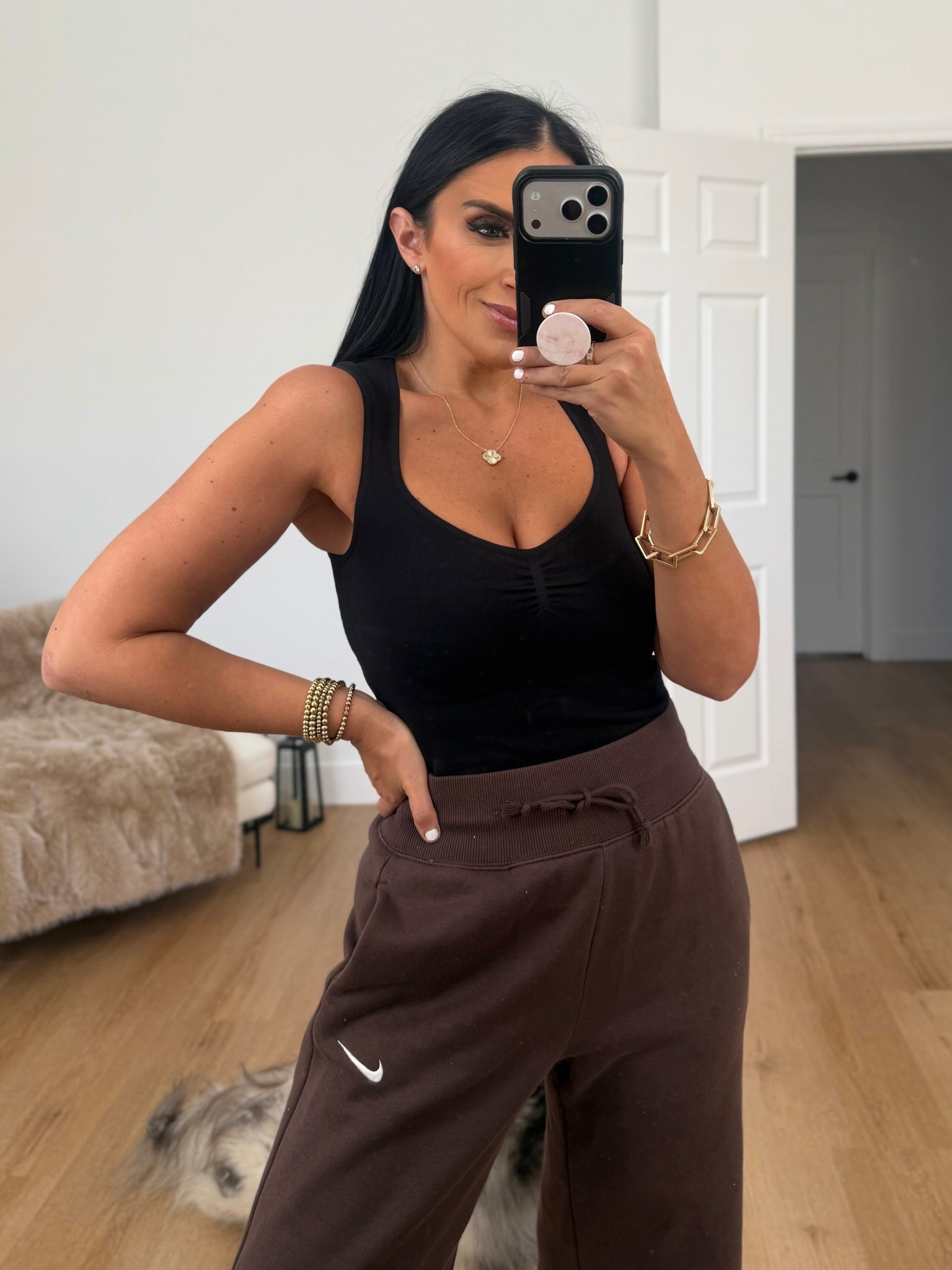 Nike Sportswear Phoenix Fleece Women's High-Waisted Wide-Leg Pants wearing size medium.