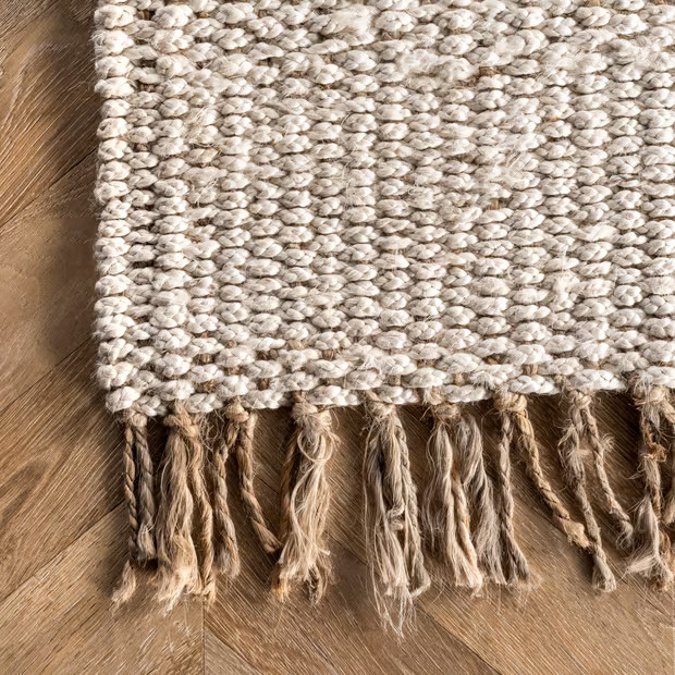 Off White Solid Jute Tassel 5' x 8' Area Rug | Rugs USA