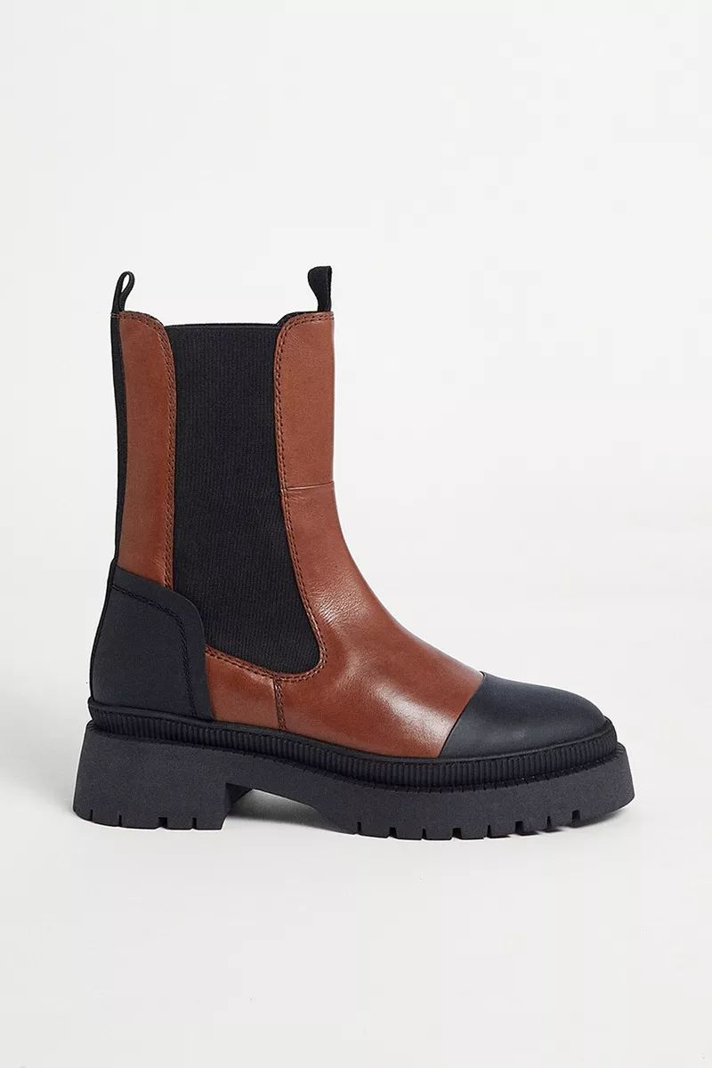 Real Leather Contrast Boots | Debenhams UK