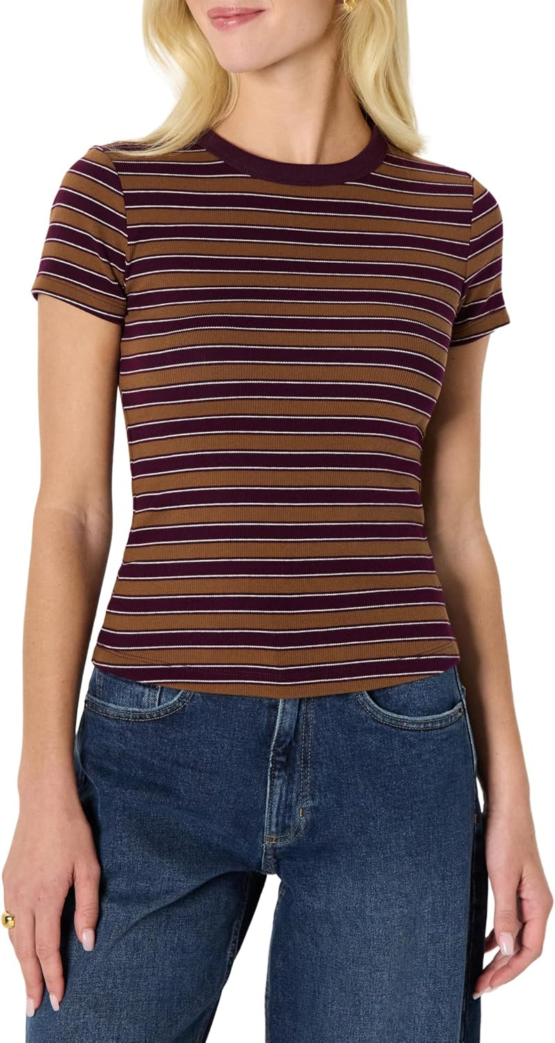 Amazon Essentials Women's Slim-Fit Stretch Rib Cap and Short Sleeve Crew Neckline Tee | Amazon (US)