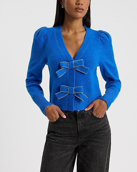 Embellished Bow V-neck Cardigan | Express