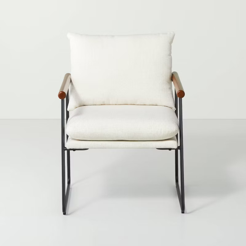 Cushioned Metal & Wood Accent Arm Chair Black/Cream - Hearth & Hand™ with Magnolia | Target