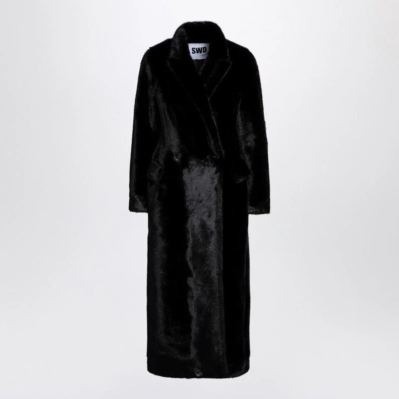 Swd By S.w.o.r.d. Women's Long Faux Fur Coat in Black | Size 44 | 8573EKO | LOZURI
