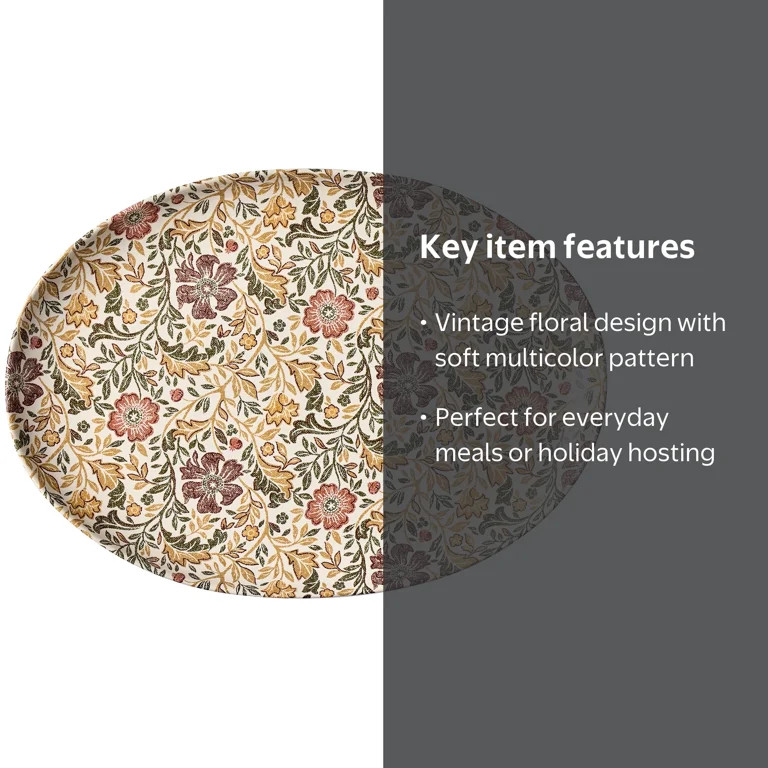 Better Homes & Gardens Edith Vine Floral Stoneware 16 in Oval Serving Platter | Walmart (US)