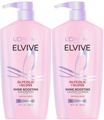 L'Oreal Paris Elvive Glycolic + Gloss Shine Boosting Shampoo and Conditioner Set, Cleanses and Smooths Dull, Porous Hair Into High-Shine, Glossy Hair, 1 Kit | Amazon (US)