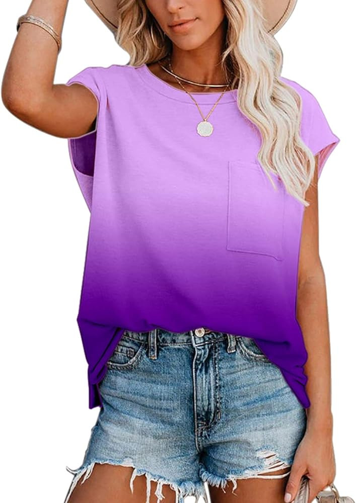 ANCAPELION Women’s Casual Summer Shirt Short Sleeve Round Neck T-Shirt Basic Tee Tunic Top Fit ... | Amazon (US)