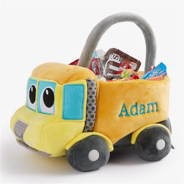 Construction Truck Embroidered Plush Halloween Treat Bag | Personalization Mall