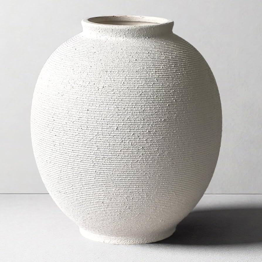 White Ceramic Vase, 9.8" Large, Round, Sandstone White | Amazon (US)