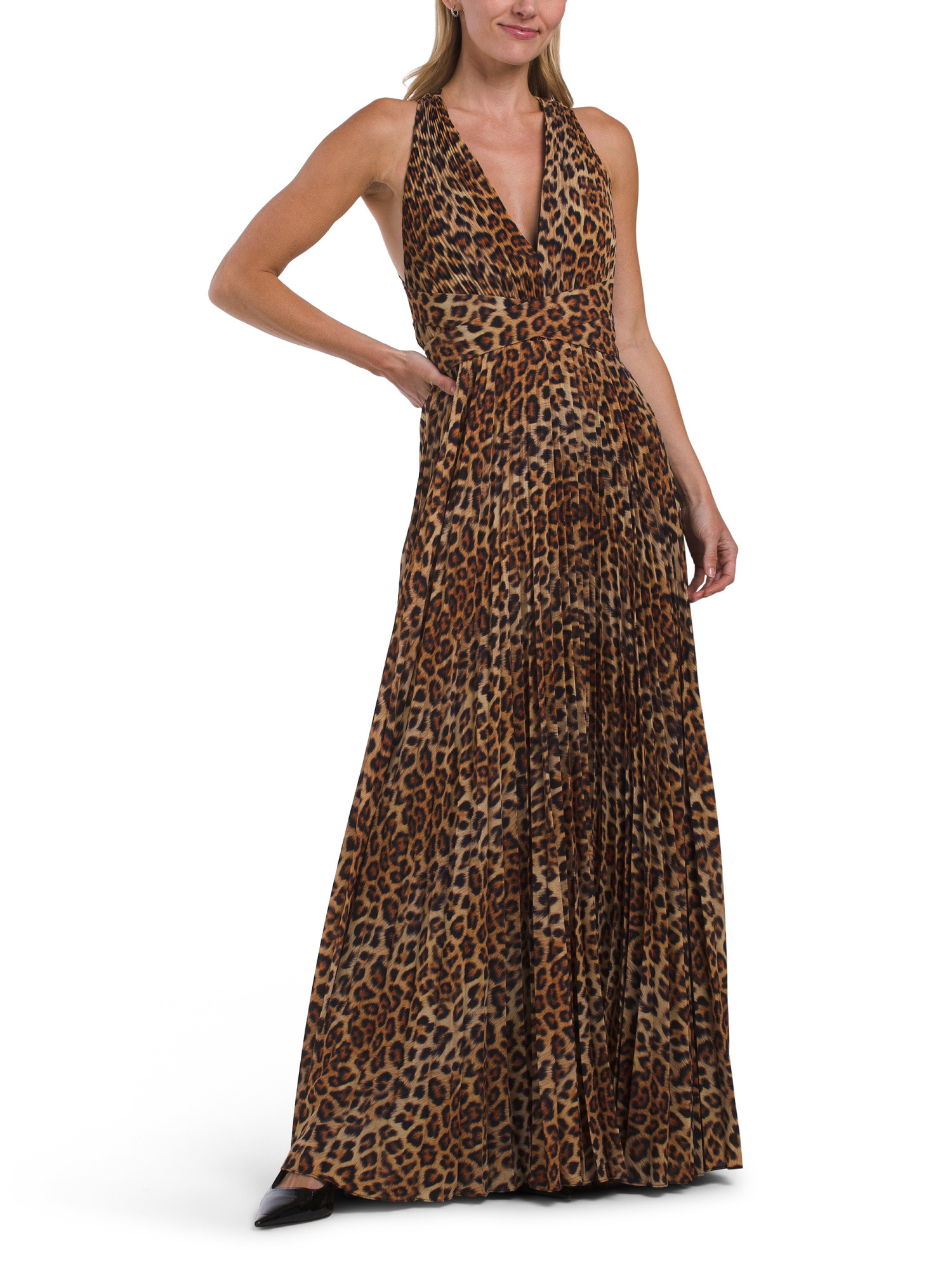 Oria Printed Leopard Pleated Dress | TJ Maxx