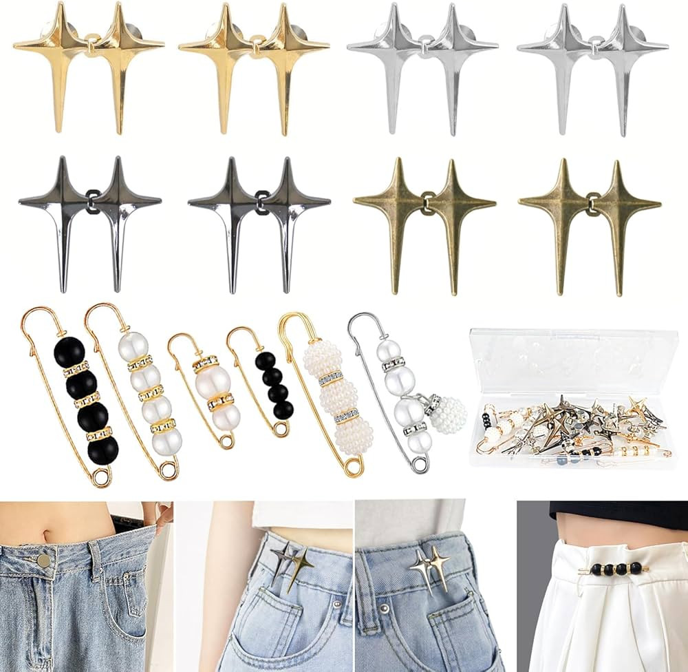 22 Pieces Pant Waist Tightener, 14 Set 10 Style Star Jean Button Pins, Instant Removable Jean But... | Amazon (US)