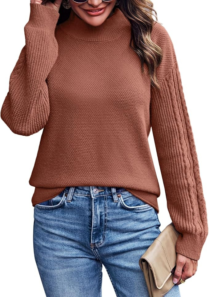 Chang Yun Womens Mock Turtleneck Pullover Sweaters Cozy Cable Knit Long Sleeve Chunky Fall Loose ... | Amazon (US)