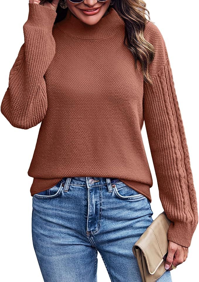 Chang Yun Womens Mock Turtleneck Pullover Sweaters Cozy Cable Knit Long Sleeve Chunky Fall Loose ... | Amazon (US)