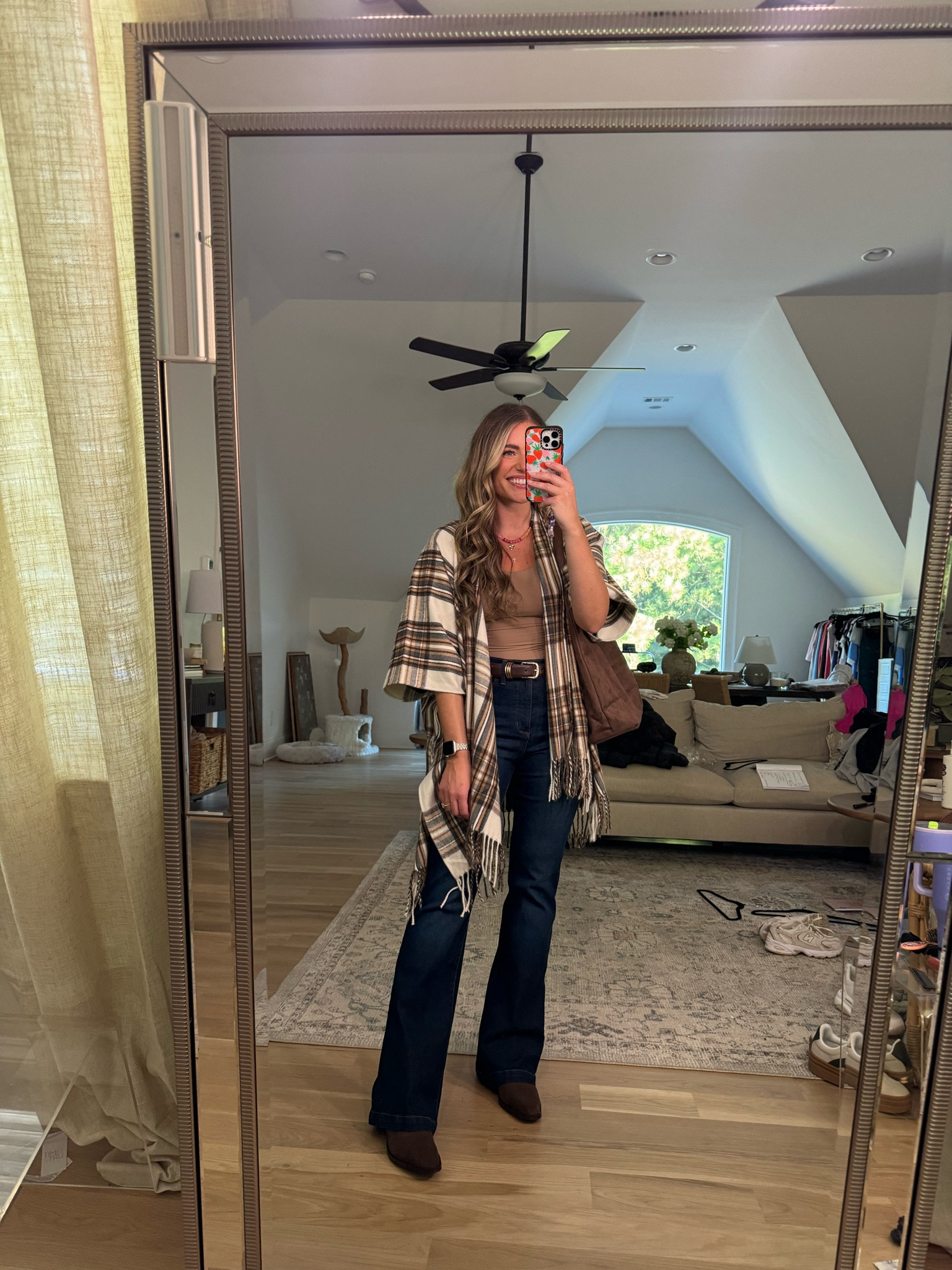 Walmart outfit 🤩 the most flattering jeans!!!! Perfect amount of stretch. My plaid blanket poncho is sooo soft. Like a cozy blanket! 
My measurements: 29” waist, 40” hips, & 36.5” bust. I’m 5’5
Sizing info: jeans TTS - size 8 • top TTS - M • plaid poncho OSFM
@walmart #walmartpartner #Walmartfashion

#LTKSeasonal #LTKShoeCrush #LTKFindsUnder50