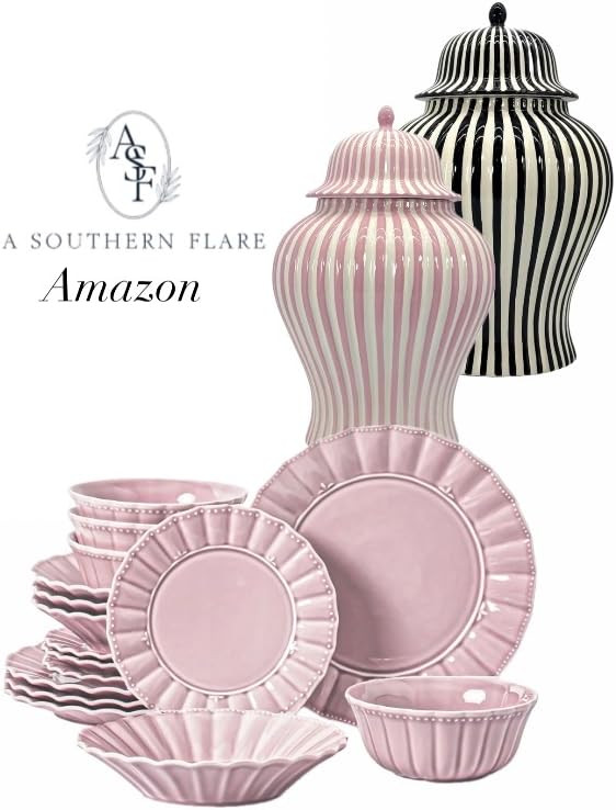 Check out this beautiful pink dinnerware set! Perfect for adding a touch of elegance to any meal.... | Amazon (US)