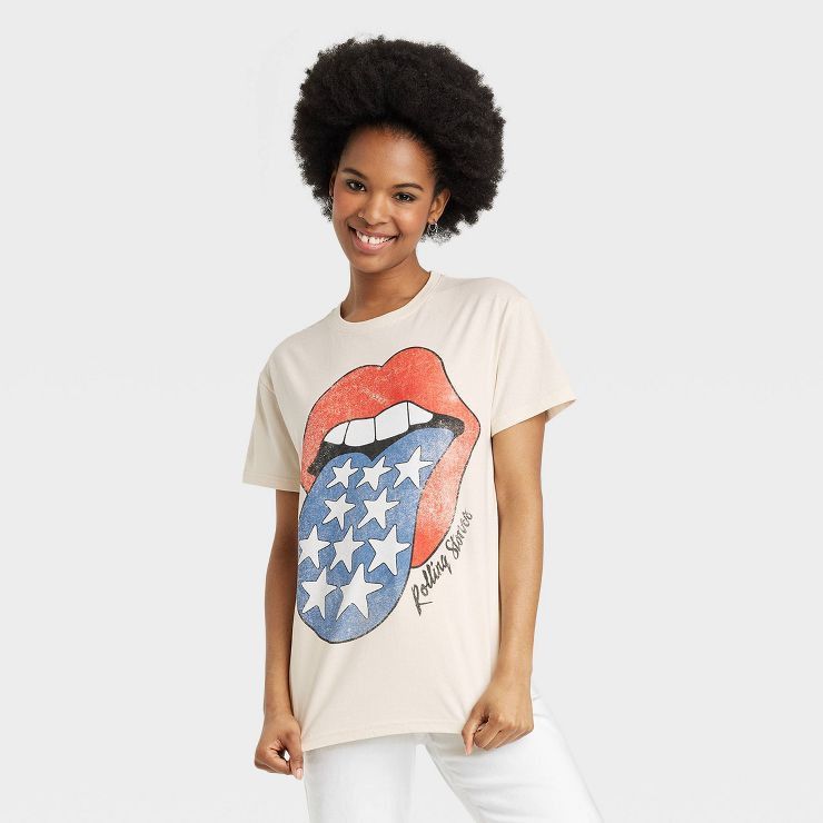 Women's The Rolling Stones Americana Short Sleeve Graphic T-Shirt - Beige | Target