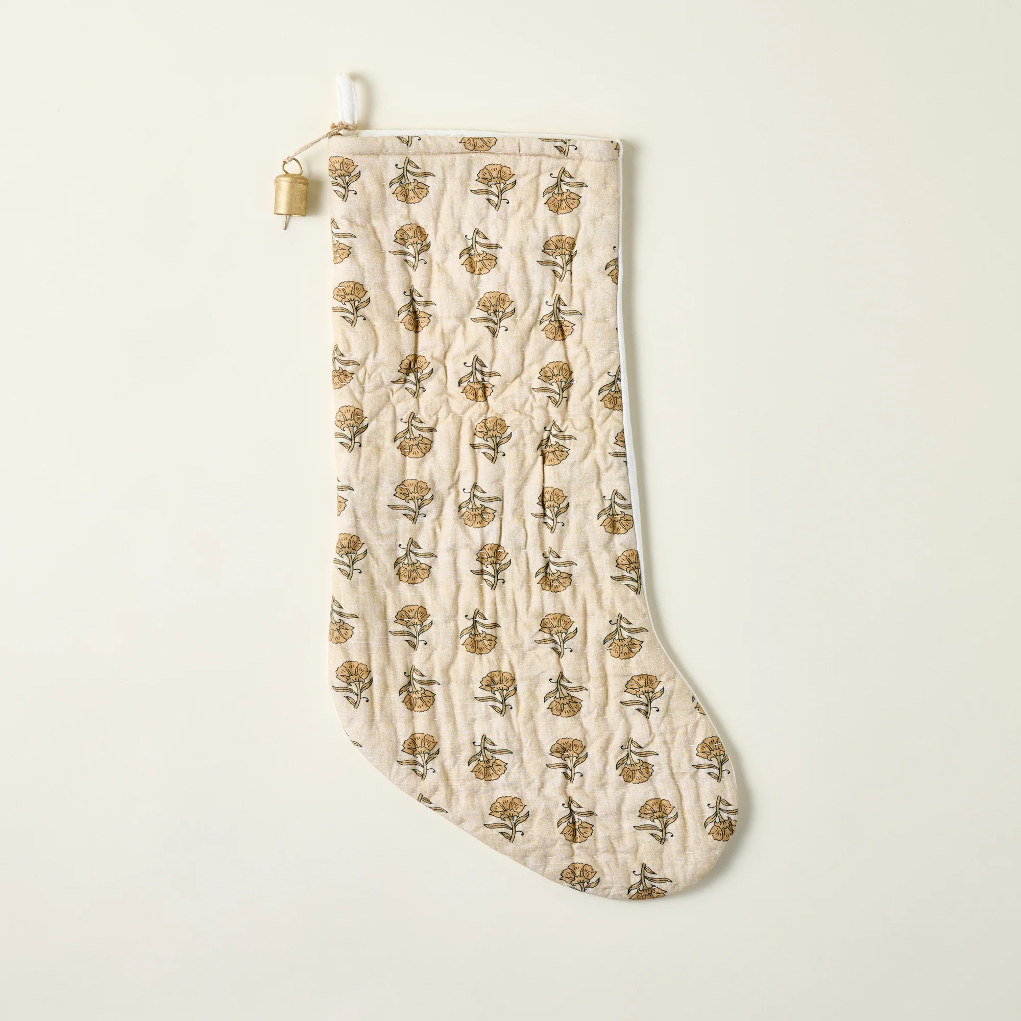 Block Print Stocking with Bell | Kate Marker Home