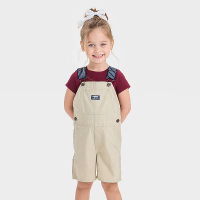 OshKosh B'gosh Toddler Girls' Chino Shortalls - Khaki 4T: Cotton Canvas, Lightweight, Sleeveless, Squareneck | Target
