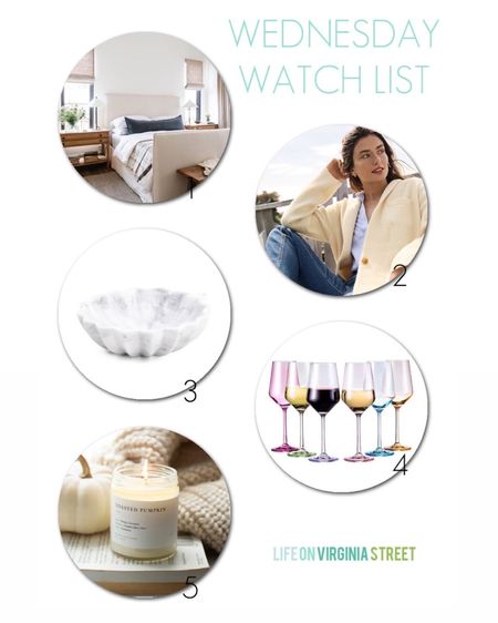 This week’s Wednesday Watch List includes a cozy fall sweater and striped drapey top, marble bowls for a variety of prices, beautiful colored glass wine glasses, and the yummiest fall candle!
.
#ltkhome #ltkseasonal #ltksalealert #ltkunder50 #ltkunder100 #ltkstyletip #ltkcurves

#LTKSeasonal #LTKhome #LTKunder50