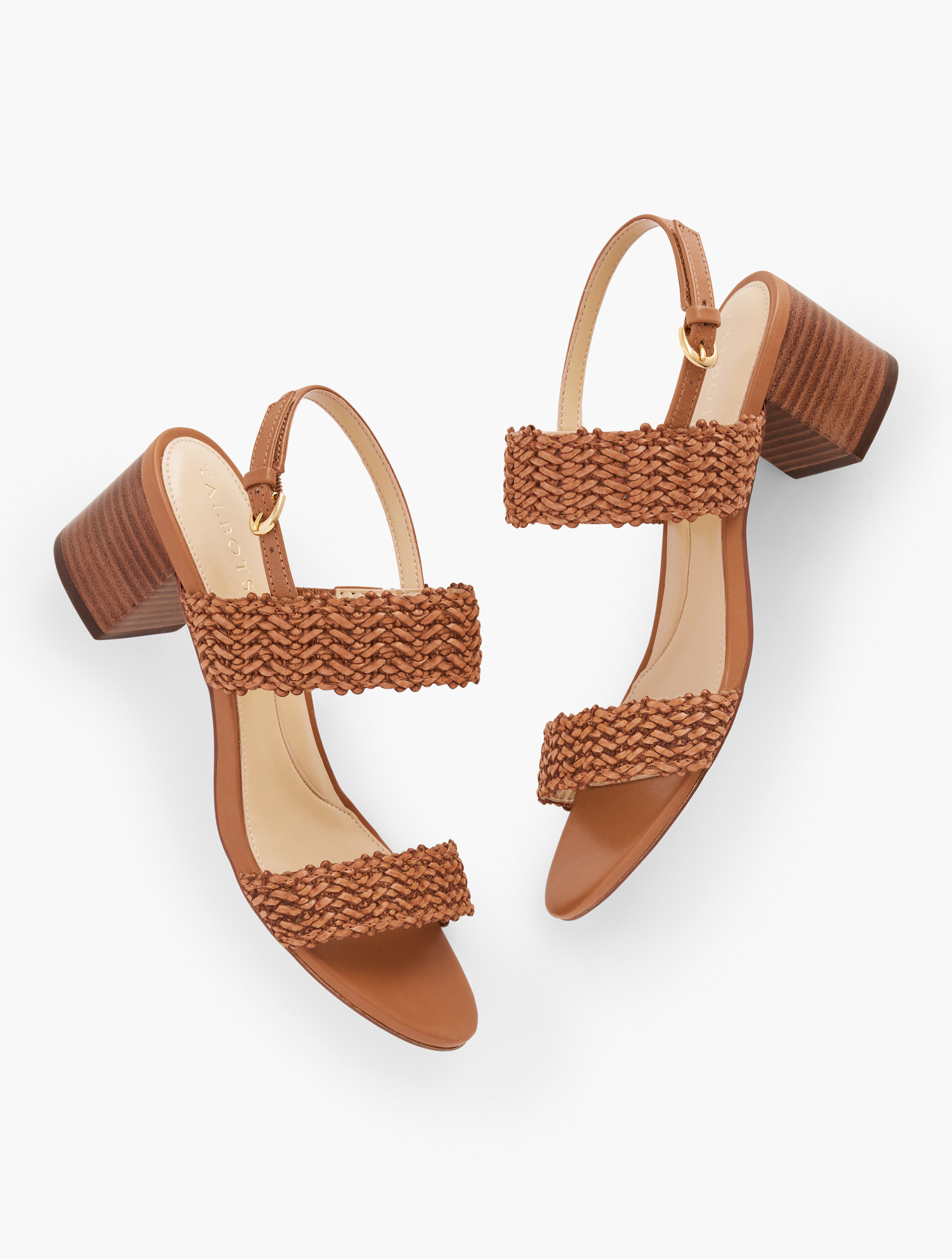 Mimi Woven Block Heel Sandals - Havana Tan - 5M Talbots | Talbots