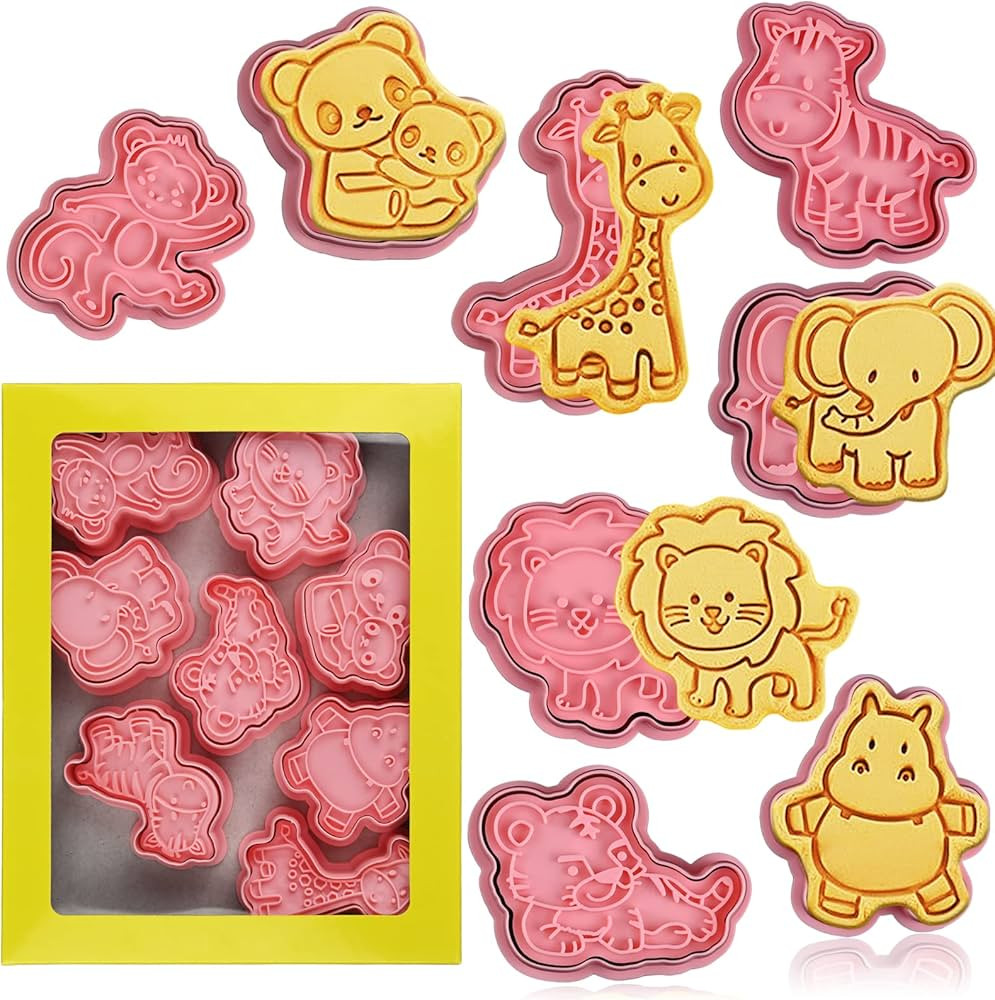 Amazon.com: Animal Cookie Cutters With Plunger Stamps Set,8 Piece 3D Animal Embossing Cutters For... | Amazon (US)