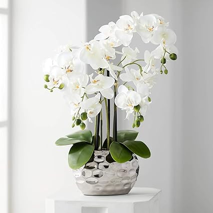 White Phalaenopsis 23" H Faux Orchid in Silver Resin Pot - Dahlia Studios | Amazon (US)