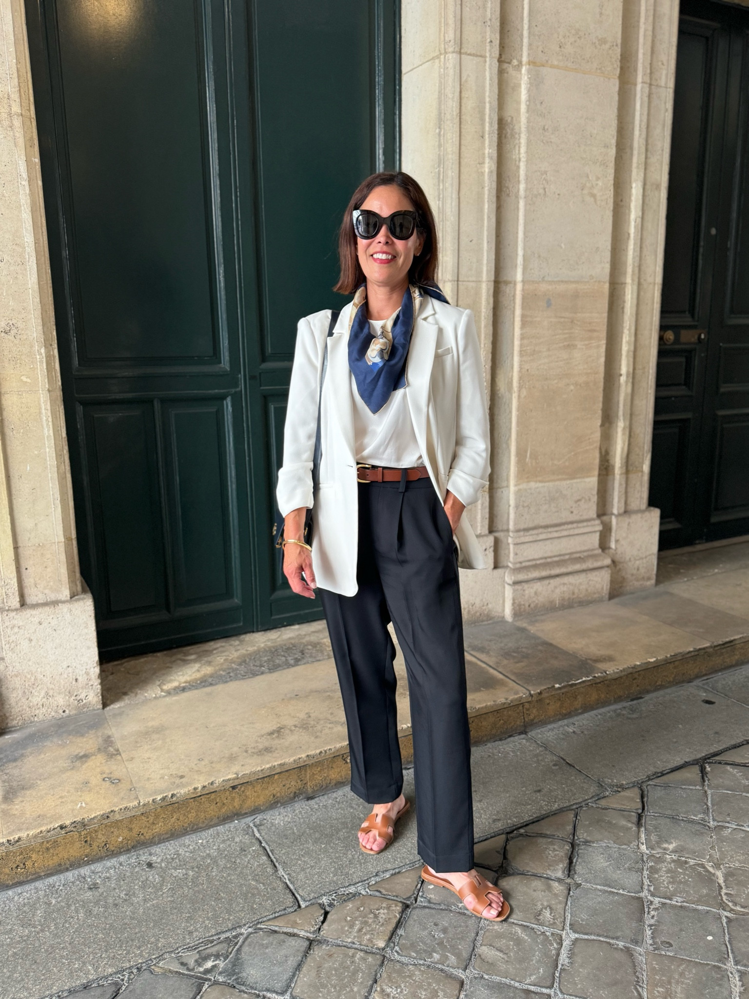 What to wear in Paris
Summer Outfit 
Cinq à Sept Blazer/size 6
Vince Pants/marine/size small
J.Crew Vintage Tee/size medium 
J. Crew Belt/size small
Linking similar sandals and scarf
Capsule Outfit 

#LTKStyleTip #LTKOver40 #LTKTravel