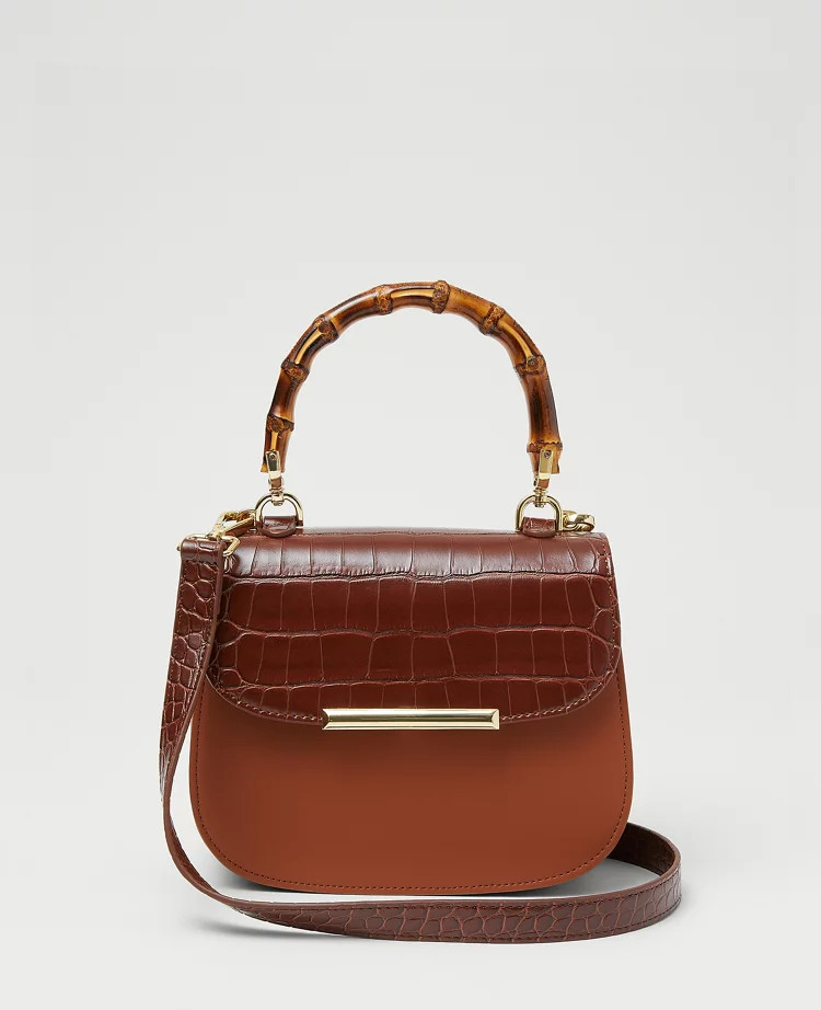 Bamboo Handle Crocodile Print Bag | Ann Taylor (US)