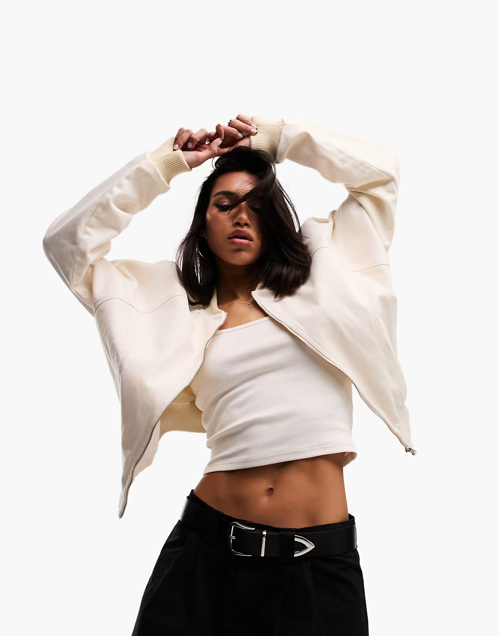 ASOS DESIGN denim bomber jacket in ecru | ASOS (Global)