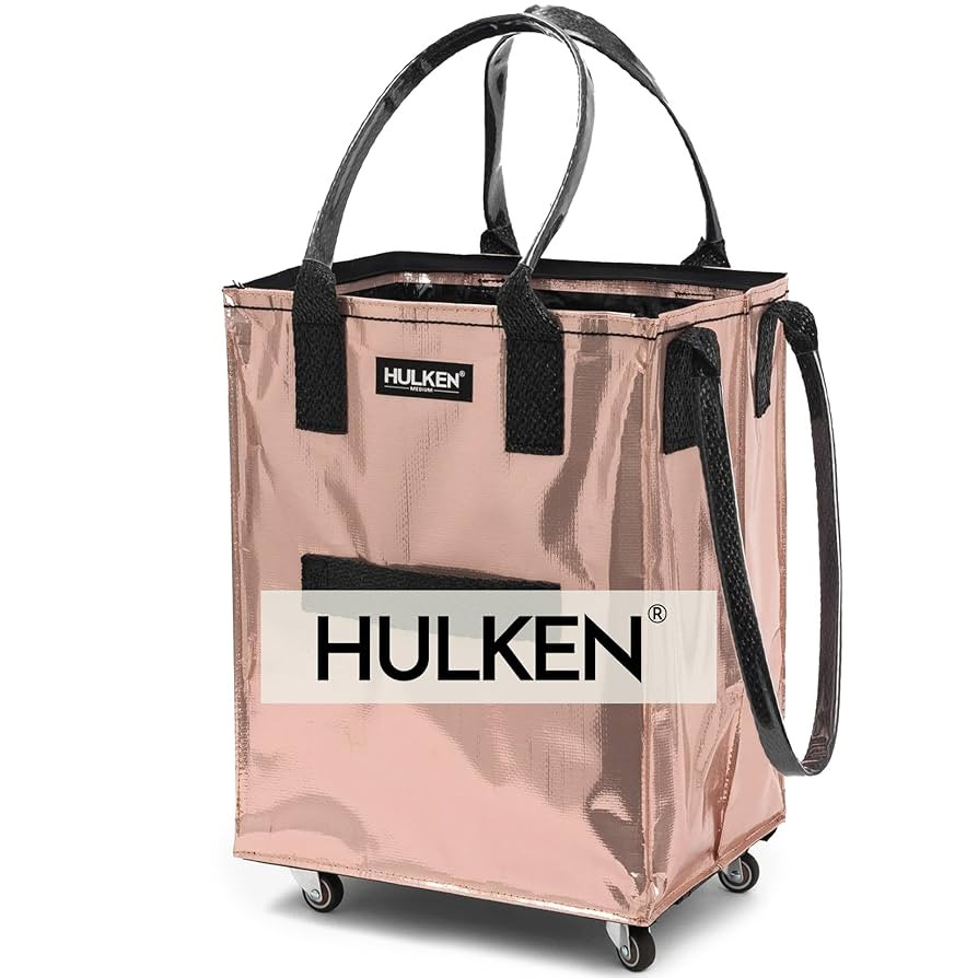 (Medium, Rose Gold) Reusable Grocery Bag On Wheels, Shopping Trolley, Rolling Tote, Zipper Closur... | Amazon (US)