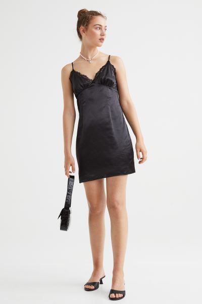 New ArrivalShort, sleeveless dress in softly draped satin. Extra-narrow, adjustable shoulder stra... | H&M (US + CA)