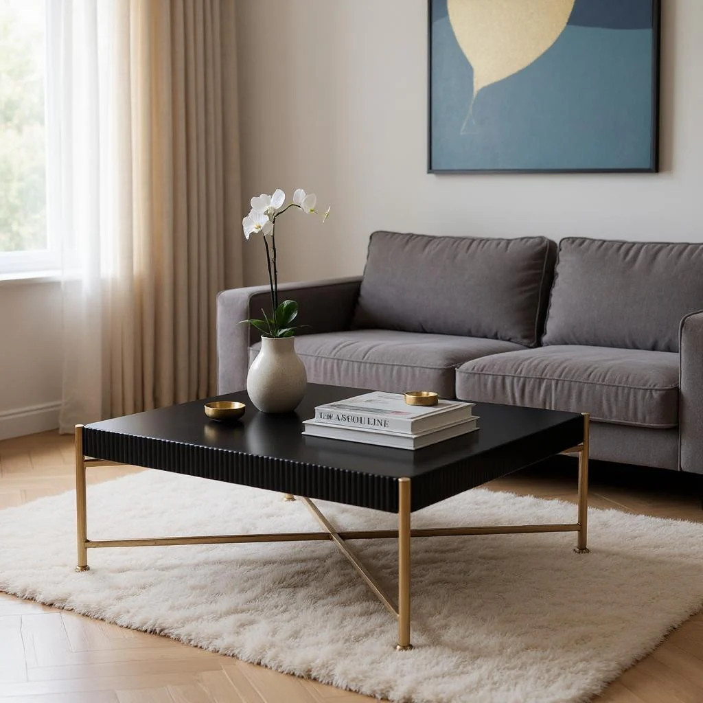 42" Black and Gold Solid Wood and Steel Square Coffee Table | Shop Simon