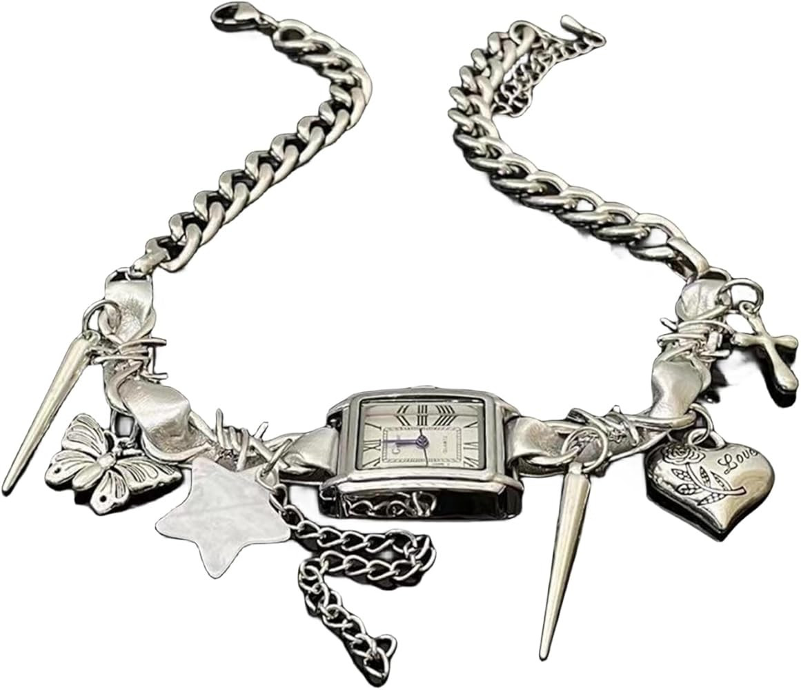 TIVMIK Personality Wind Watch Necklace Neck Chain Spicy Women Design Niche Star Rivets Retro Punk... | Amazon (US)