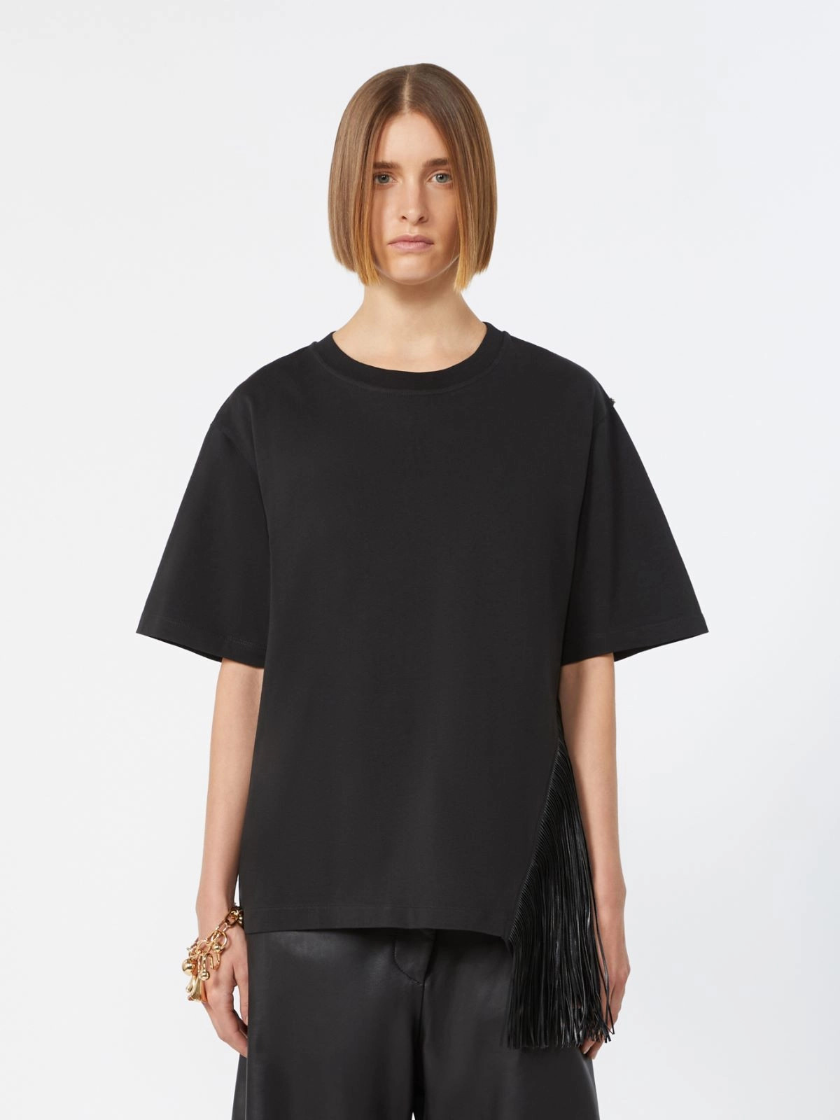 Fringed cotton T-shirt, black | Max Mara | MaxMara