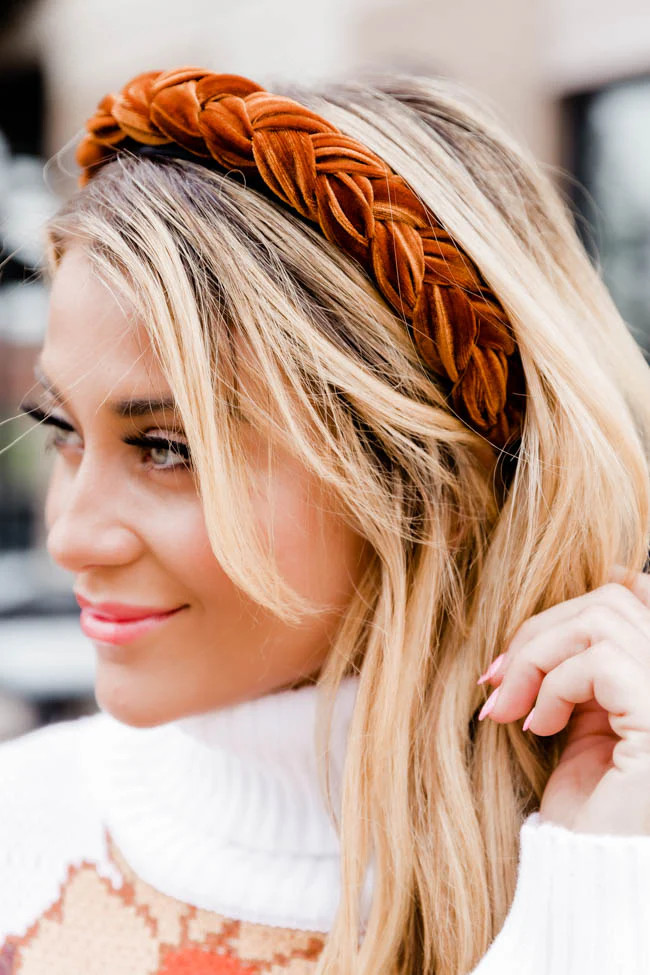 Powerful Love Rust Velvet Braided Headband | Pink Lily