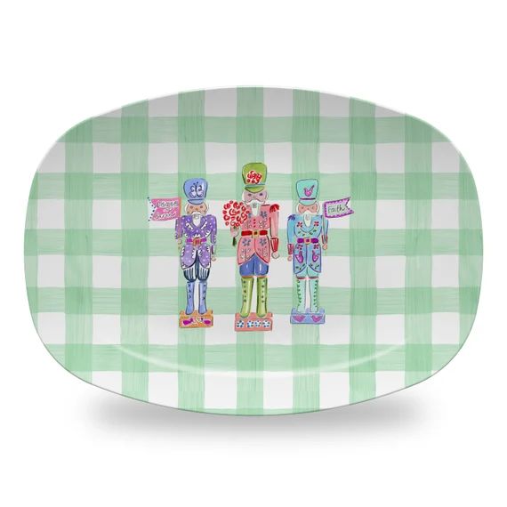 nutcracker kitchen platter, personalized nutcracker serving plate, gingham nutcracker gift, house... | Etsy (US)