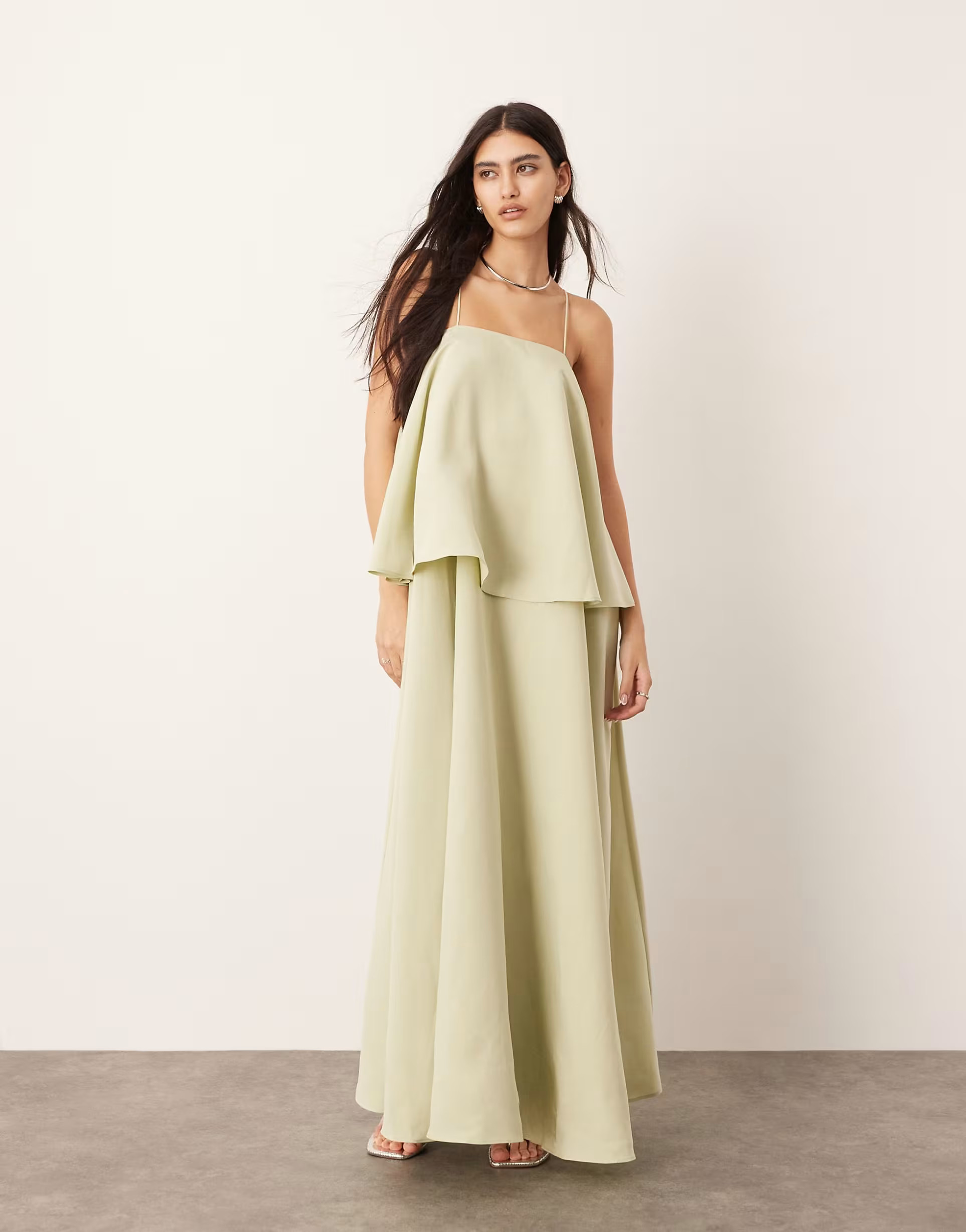 ASOS EDITION strappy square neck maxi with pockets and dramatic drape detail in green | ASOS (Global)