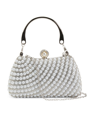 Crystal Stones And Pearl Clutch | TJ Maxx