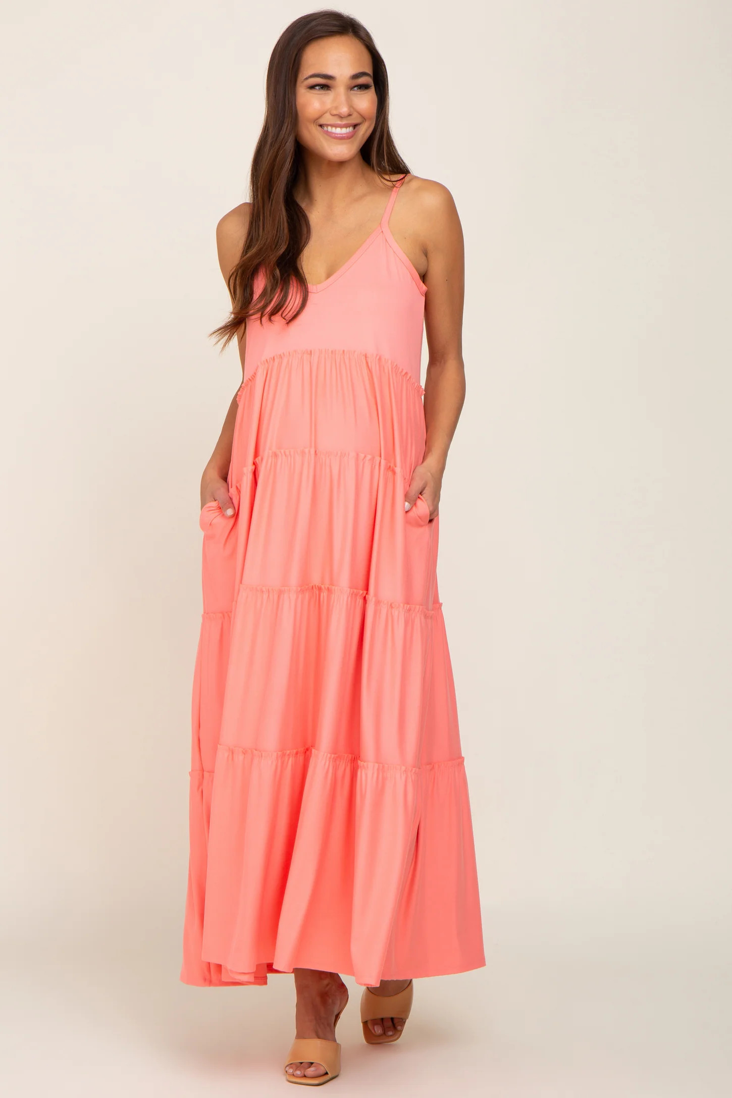 Pink Tiered Sleeveless Maternity Maxi Dress | PinkBlush Maternity