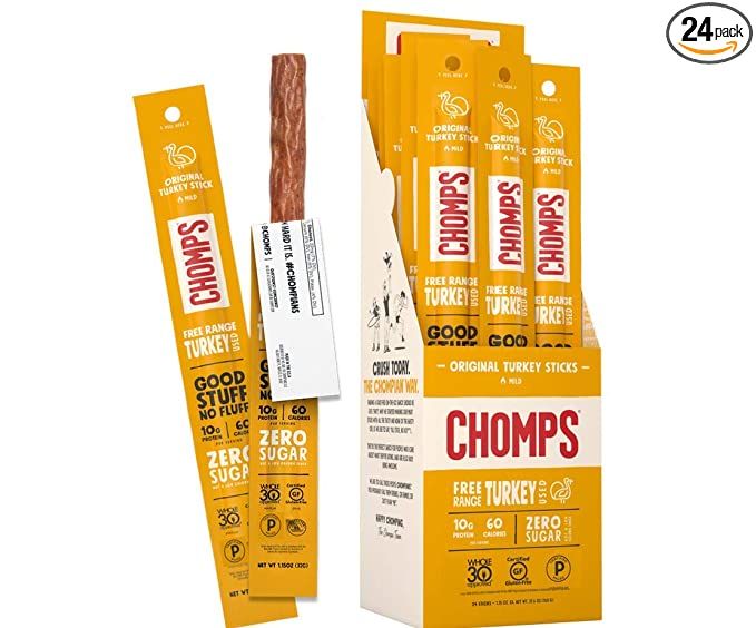 Chomps Free Range Jerky Snack Sticks Keto Paleo Whole30 Approved Gluten Free Sugar Free 60 Calori... | Amazon (US)