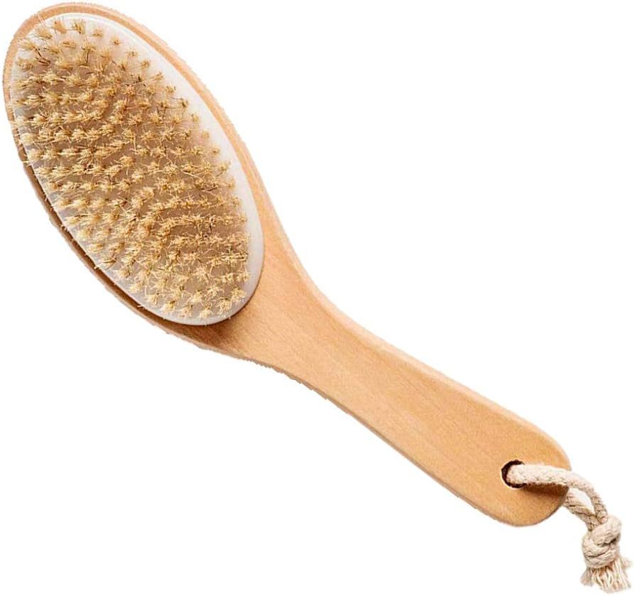 100% Natural Boar Bristle Body Brush with Contoured Wooden Handle by TOUCH ME | Amazon (US)