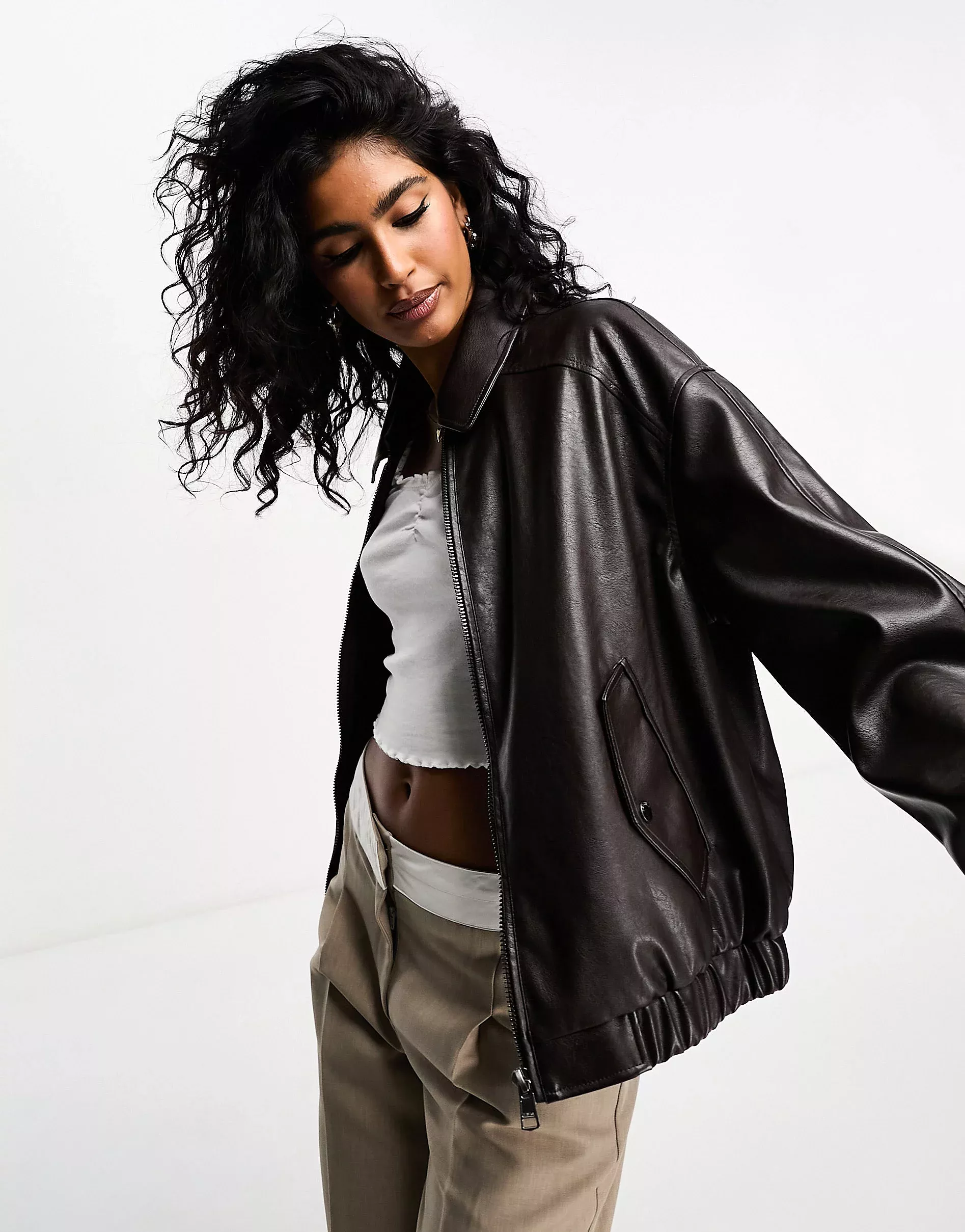 Bershka faux leather dad jacket in … curated on LTK