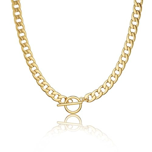 CHESKY 14K Gold Plated Chunky Necklace for Women, Trendy Cuban Link Chain Thick Toggle Necklaces Non Tarnish Jewelry | Amazon (US)